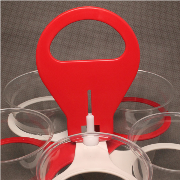Becherhalter mit Bechern in der Variante rot/weiss